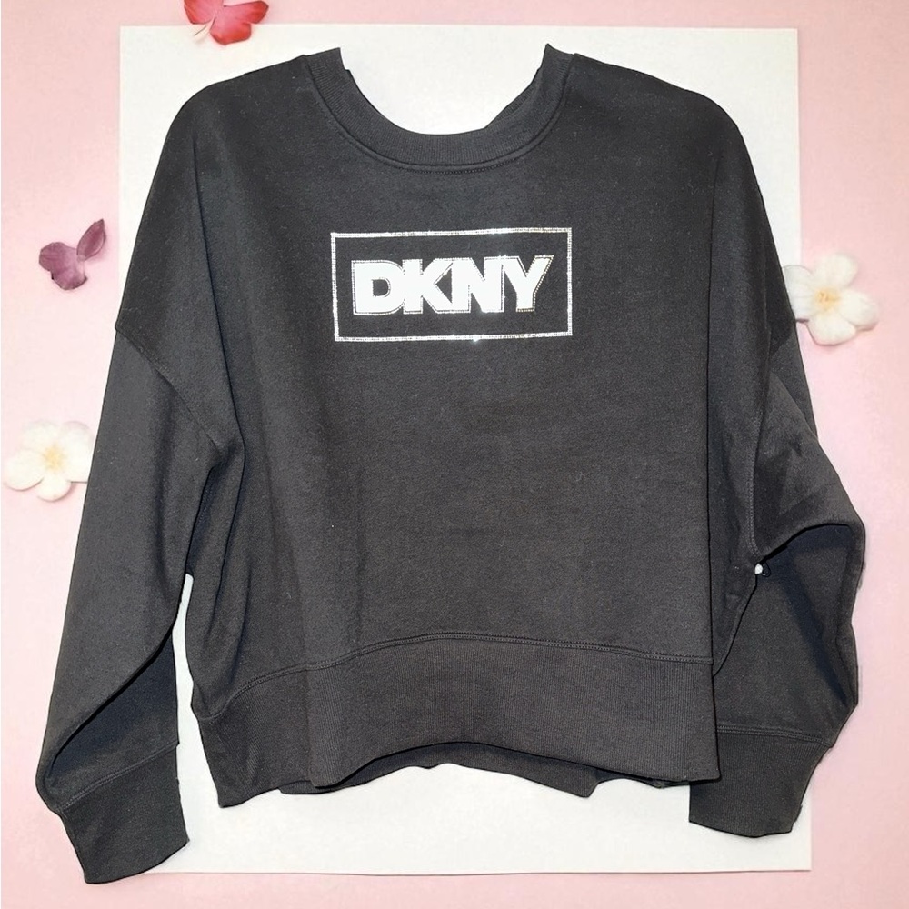 DKNY Black Cropped Sweatshirt with Bling Logo in Silver & Rhinestones Size M NWT
